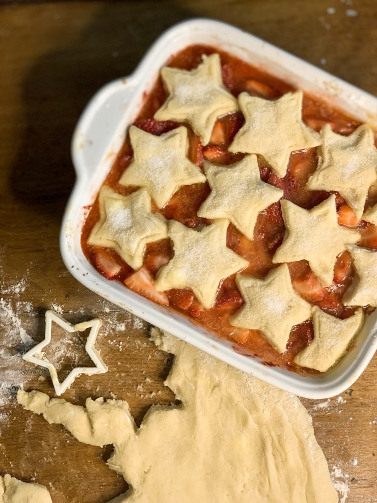 Summer Strawberry Cobbler with Vanilla Shortbread Biscuits