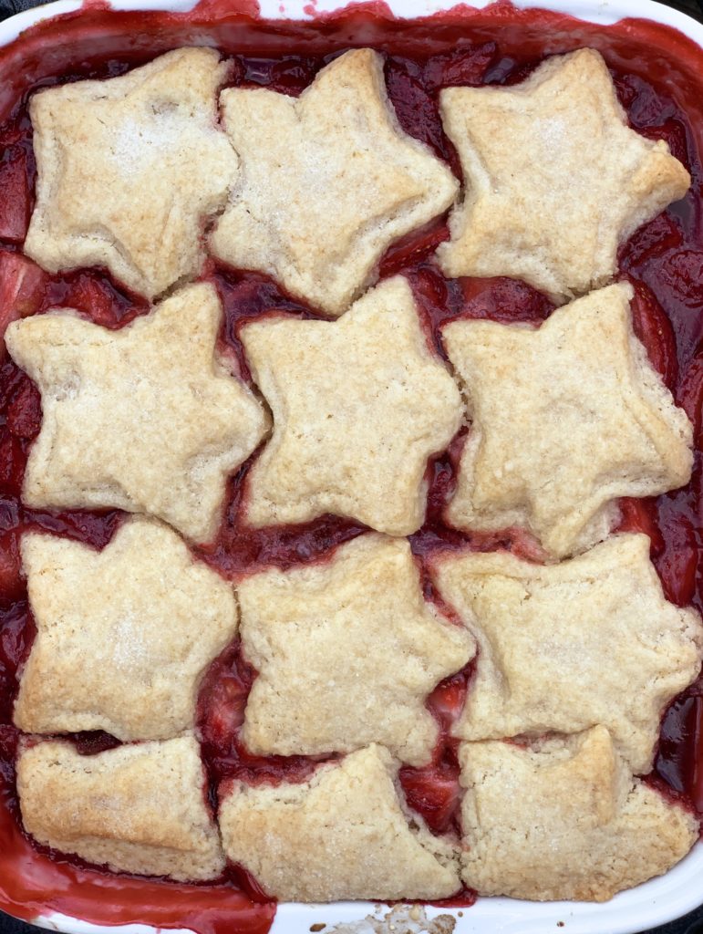 Summer Strawberry Cobbler with Vanilla Shortbread Biscuits