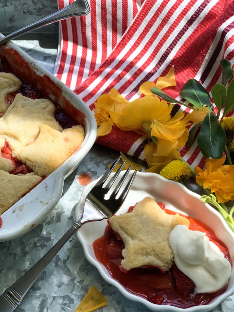 Summer Strawberry Cobbler with Vanilla Shortbread Biscuits